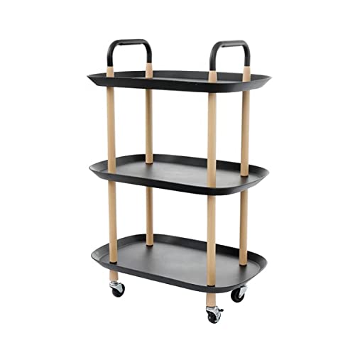EMNDR 3 Tier Black Rolling Utility Cart with Handle Mobile Trolley Cart Craft Cart Service Cart Rolling Storage Organizer with 2 Brakes for Kitchen Bathroom Laundry Room (Black, Round) EMNDR 3 Tier Black Rolling Utility Cart with Handle Mobile Trolley Cart Craft Cart Service Cart Rolling Storage Organizer with 2 Brakes for Kitchen Bathroom Laundry Room (Black, Round)