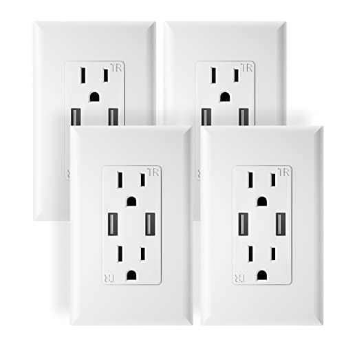 Outlet With Usb High Speed Charger 4.8A Charging Capability,Duplex Receptacle 15 Amp, Tamper Resistant Wall Socket Usb Outlet,Child Proof Safety,Screwless Wall Plate,White (4 Pack) #TOP9