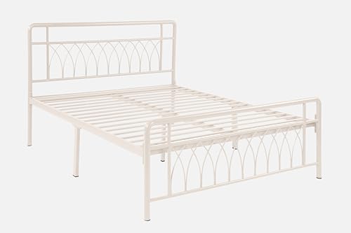 Image of Jexx Metal Queen Size Bed Without Storage | Wrought Iron Double Bed with Headboard & Footboard | Sturdy Powder Coated Platform Bed Queen Size Cot for BedroomLivingRoom Ivory (75x60)