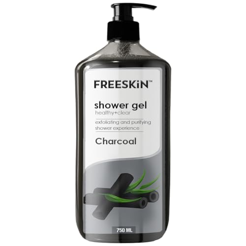 Image of Freeskin Charcoal Shower Gel-750ml Healthy + Clear - Deep Detoxifying Body Wash with Activated Charcoal for Clear, Healthy Skin - Removes Impurities, Controls Oil, and Refreshes - Suitable for All Skin Types - Paraben & Sulfate Free