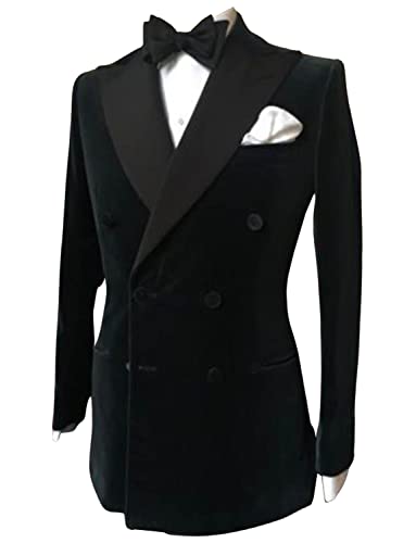 Men's Velvet Blazer Double Breasted Buttons Coat Peak Lapel Tuxedo Jacket for Party Prom Leisure