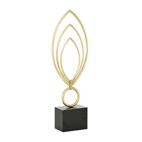 Escultura Decorativa Abstracta de Metal con Base Negra Dorada 8" x 4" x 24"