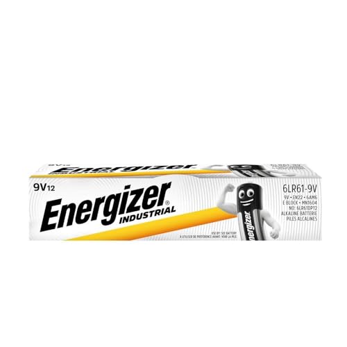Energizer Max - Industrial, Pack de 12 pila 9V, pila alcalinas básicas de larga duración para uso cotidiano e industrial, sin sulfataciones y con 10 años de vida útil