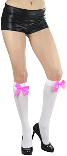Image of ToBeInStyle Women's Opaque Knee High Nylon Fashion Socks Solid & w /Front Satin Bow