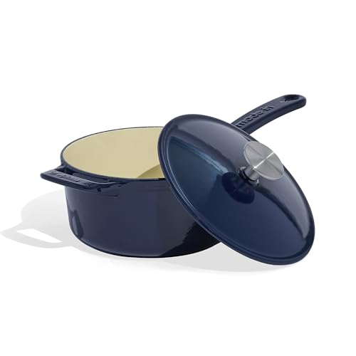 Made In Cookware - 2 Quart Enameled Cast Iron Saucepan with Lid - Harbour Blue - Hand-Enameled Cast