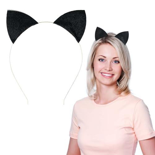 WLLHYF Glitter Cat Ears Headband Halloween Hair Band Cute Fancy Dress Cats Woman Headband Black Hair Hoop Cosplay Party Festival Costume