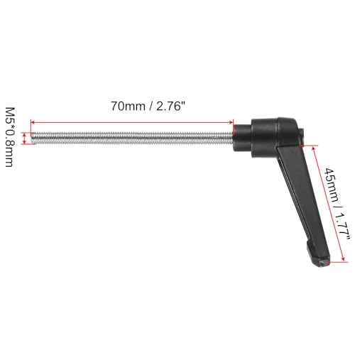 Image of uxcell Adjustable Clamping Lever Handle M5(0.8mm Pitch) x 70mm Metric 304 Stainless Steel Male Threaded Stud Hand Knobs Push Button Ratchet Screw Handles Bolts with Locking Lever Black