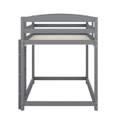 HYUB Litera 90 x 200 cm con escalera y protección anticaídas, cama alta con somier, fácil montaje, cama para 2 niños, marco de cama de madera de pino macizo, sin colchón, gris - imagen 7