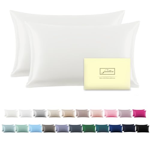 Silk Pillow Cases 2 Pack Soft Breathable and Sliky Standard Size Pillow Cases Set of 2,Natural Mulberry Satin Silk Pillowcase with Hidden Zipper for Hair and Skin (Ivory,20"X 26",2pcs)
