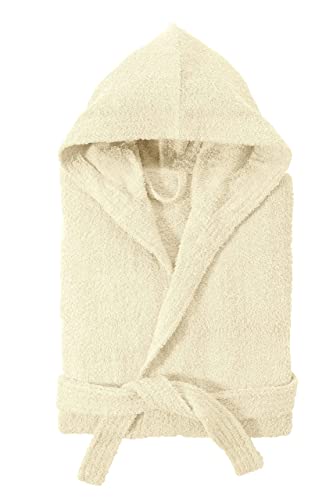 Photo de Baroni Home Peignoir éponge avec capuche, peignoir homme et femme 100 % coton, absorbant et confortable (XL, crème), crème, XL
