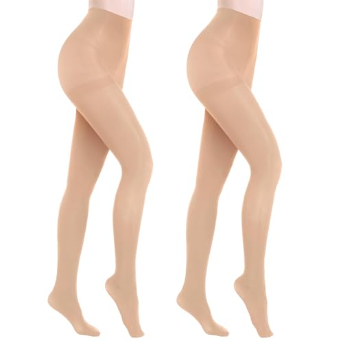 HA WA 2 Pairs Women's Opaque Tights, 40D Control Top Nylon Pantyhose Sheer Stockings for Women
