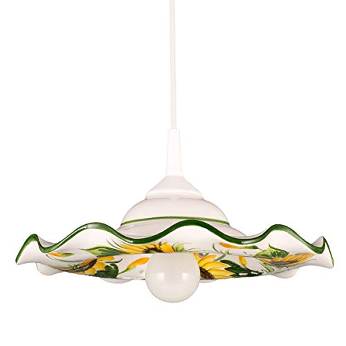 Helios Leuchten 207057 kleine Küchenlampe Keramiklampe weiss-grün | Pendellampe Pendelleuchte aus Keramik | handbemalte Keramikleuchte | Esstisch Hängelampe 1 x E27