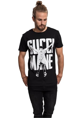 Maglietta a tinta unita, da uomo, di colore nero con stampa frontale del rapper statunitense e boss dell'etichetta gucci mane