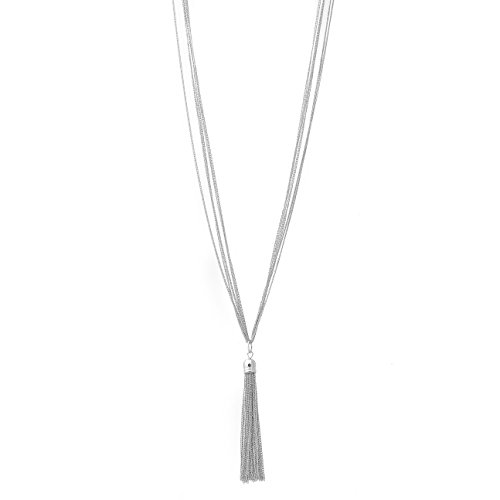 Spinningdaisy Multi Link Tassel End Statement Y Necklace Silver