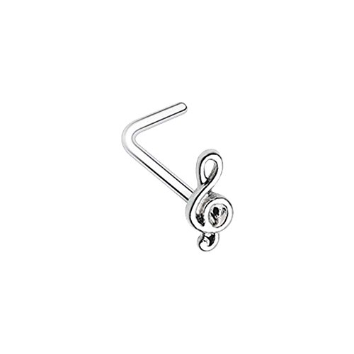 Treble Clef Music Note L-Shaped Nose Ring - 20G (0.8mm) - Sold as a Pair