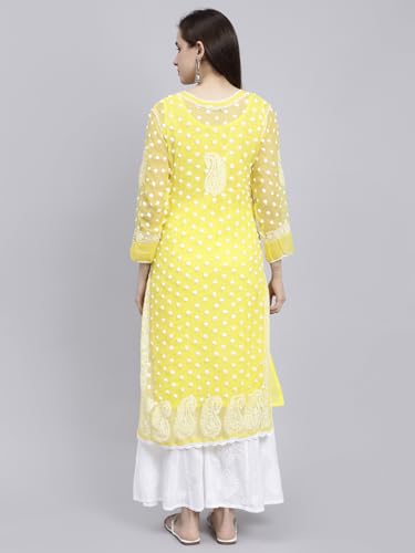 Image of Seva Chikan Hand Embroidered Lucknowi Chikankari Straight Regular Fit Georgette Women's Kurta with Inner Slip SCL4372