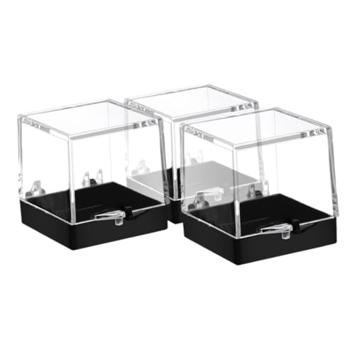 GARVALON 3pcs Boxes Clear Display Cases Plastic Specimen Containers Mineral Sample Case Transparent Mineral Showcase