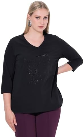 Ulla Popken Women's Shirt Modern View Hotfix T, Black, 28 UK/30 UK