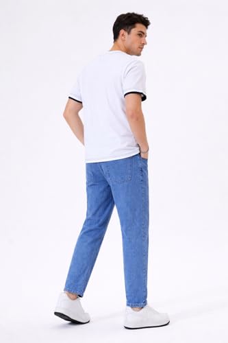 Image of Men's Slim Relaxed Fit Mid Rise Tapered Fit Non-Stretch Denim Jeans | Cotton Blend Casual 5 Pocket Denim Jeans for Men