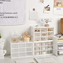 Image of Acrylic Desktop Drawer Organizer Mini Plastic Office Supplies Desk Storage Jewelry Organizer Box 9 Removable Drawers Storage Box Makeup Drawers for Cabinet & Home White