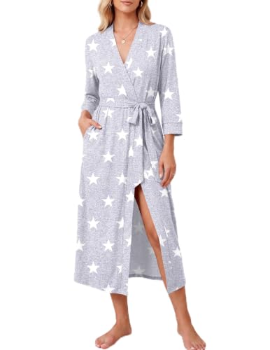 Image of Ekouaer Women Robes Long Knit Bathrobe Soft Kimono Loungewear with Pockets