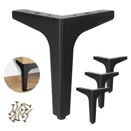 Set of 4 Furniture Feet, Black Metal, Table & Cabinet Legs, Triangle Table Legs, 10 cm TV Lowboard Furniture Feet