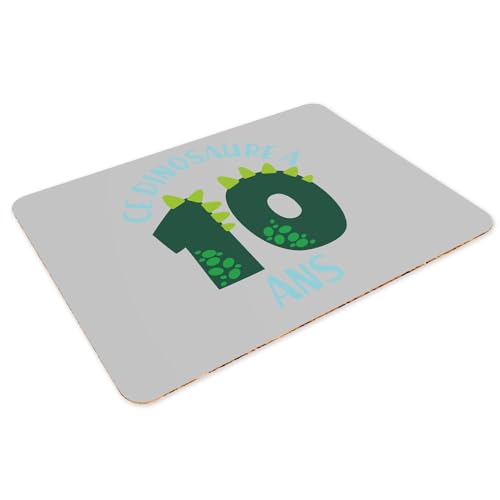 Cadeau 10 ans garçon : 4 sets de table dinosaure gris grand format avec dessous liège