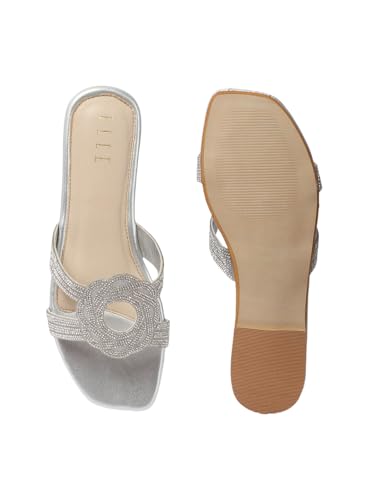 Image of ELLE Women's Stylish Comfortable Embellished Cutout Detail Flat Sandals