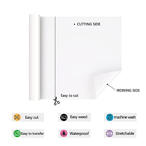 Image of RENLITONG White Iron on Vinyl - 12Inch by 5ft Roll HTV Heat Transfer Vinyl for T-Shirt HTV Rolls for All Cutter Machine - Easy to Cut & Weed for Heat Transfer Design