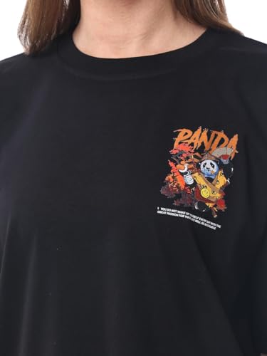Image of Panda Love Women's Printed Cotton Blend Oversized T-Shirt with Half Sleeves, Perfect for Women, Girls, Teenagers, and Moms-to-Be, Featuring a Round Neck (Black)