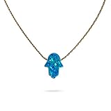 Dark Blue Opal Necklace Hamsa Hand Charm 14k Gold Filled Handmade jewelry 16+ 2 inches extension