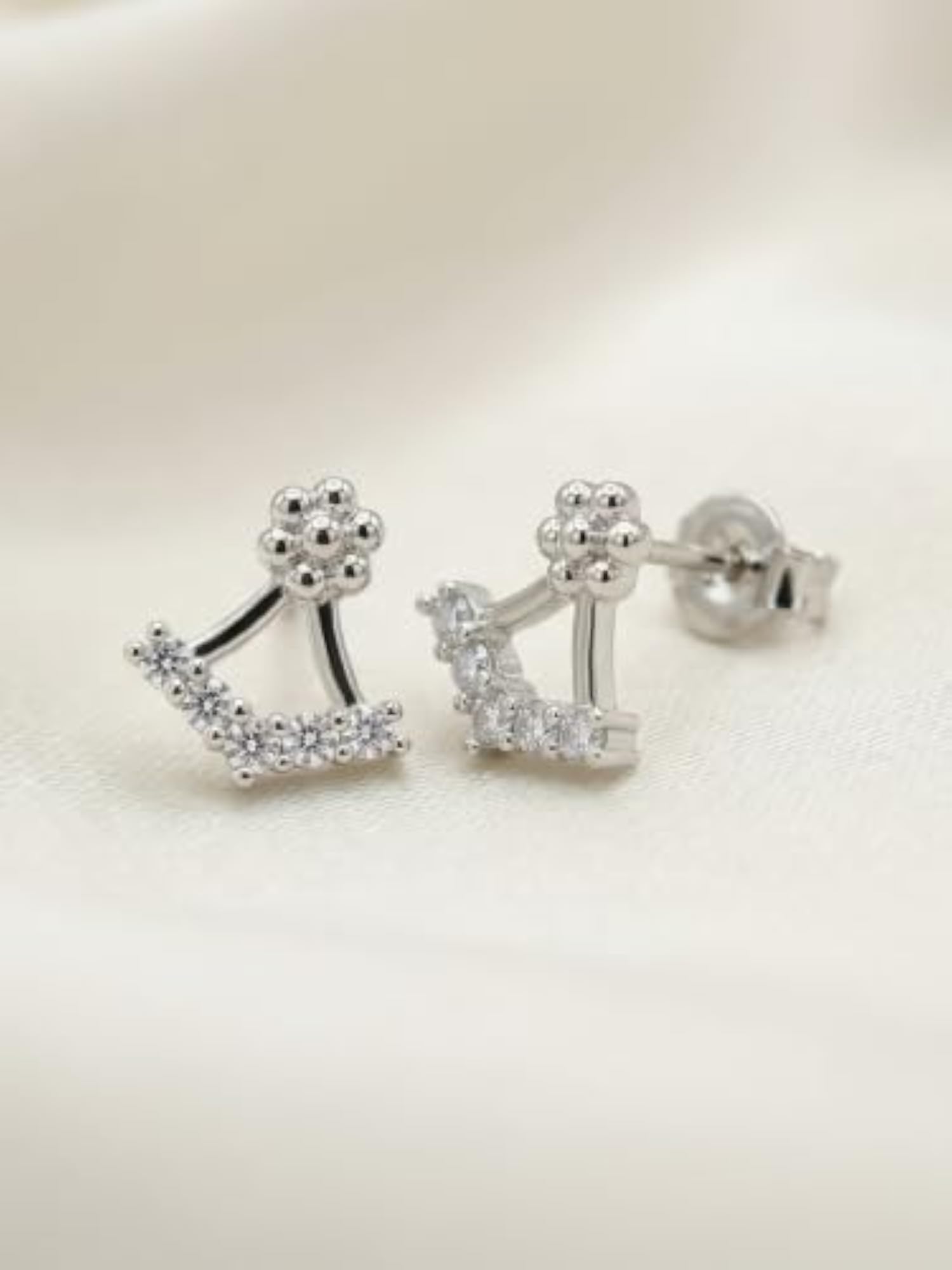 Women's 925 Sterling Silver Floral Arc Stud Earrings, Charming Design