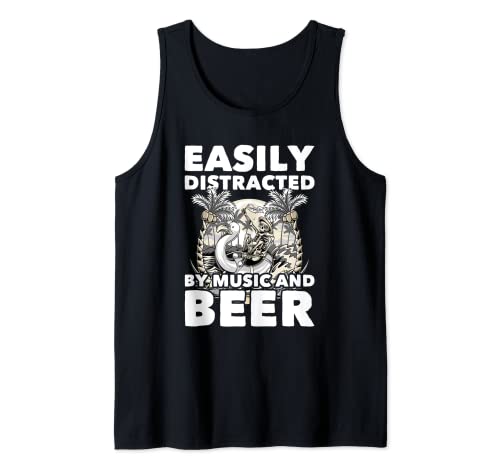 Easily Distracted By Music And Beer Funny Skeleton Summer Tank Top