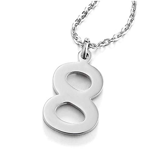 iMETACLII Números Arábigos Número 8 Colgante, Collar de Mujer Hombre, Acero Inoxidable, Ajustable Cadena Cuerda Cover