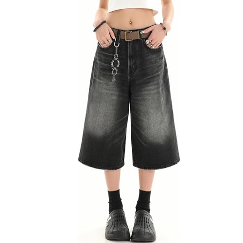 Y2k Baggy Jeans Shorts Jorts Y2k Hip Hop Shorts Skater Jeans Grunge Jorts Ästhetische Hose, 7fen# Schwarz, X-Klein