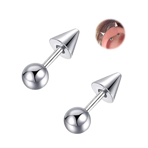 16G 14G 2PCs Silver Spike and Ball Cartilage Earring, Silver Spike Helix Piercing Jewelry, Spike Helix Earring, Cartilage Earring, Industrial Barbell