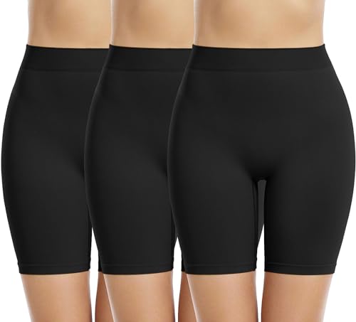 Memoryee 3 Piezas Boxer Shorts Mujer Antirozaduras Sin Costuras Elástica Debajo Falda Pantalones Leggings Cortos para Yoga y Ciclismo/Black 3Pack/S