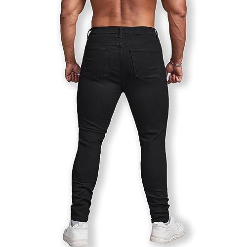 Men's Ripped Distressed Destroyed Slim Fit Straight Leg Denim Jeans Black2