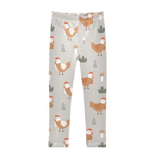 Hen Mushrooms Girls Leggings,Workout Leggings for Girls Toddler Athletic Leggings Size for 3-10T