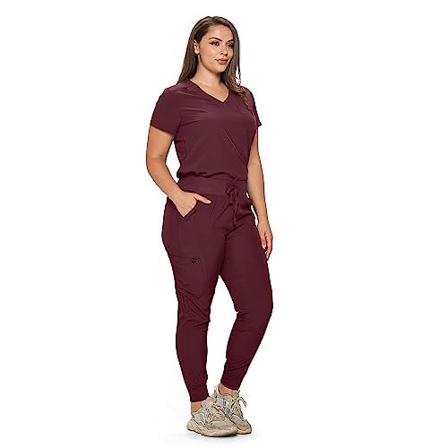 Image of Monarch Uniforms Slim Fit Stretchy Scrubs Women's Jogger Scrub Set Slim Jogger Scrubs with Tuck-In Top for Women