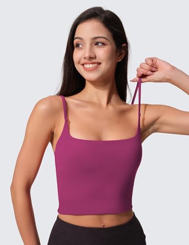Image of Womens Scoop Neck Longline Sports Bra U Back Adjustable Strap Double Lined Workout Crop Tank Top with Built in Pads