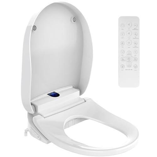 ADVWIN U-Shaped Smart Toilet Seat with Remote Control, Heated Electronic Bidet Toilet Seat with Self-Clean Nozzle, Warm Water Spray, Air Dryer, Soft Close Lid, Night Light, Fits Most Toilets