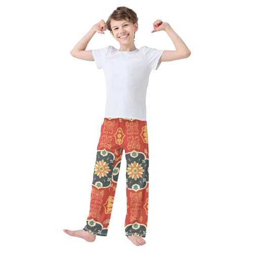 GuoChe Vibrant Floral Medallion Pattern Boys Pajama Bottoms Lightweight3