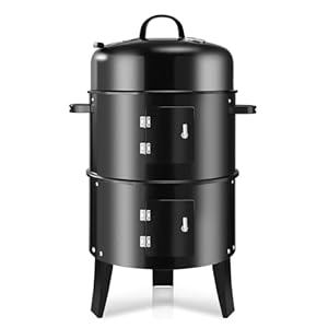 19Inch Round Charcoal Smoker Grill,Heavy-Duty BBQ Smoker for Outdoor Smoking-Vertical Multi-Layer Pellet Smoker Ideal for Meats-Offset Charcoal Grill with Thermometer & S-Shaped Hook,Black