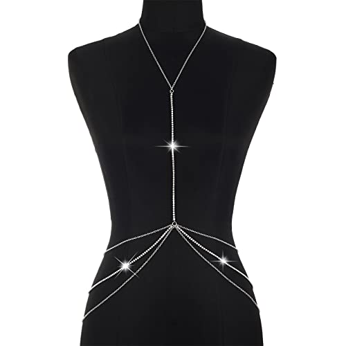 Rhinestone Body Chains Jewelry For Women And Girls Sexy Belly Waist Chain Bikini Beach Accessories (Silver Color) #TOP2