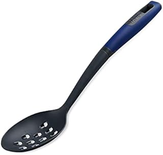 Tasty Slotted Cooking Turner with Angled Front & Cutting Edge, Heat-Resistant with Soft Grip,Slotted Turner, Non-Scratch, Kitchen Utensil, Dimensions: 34x10x5.5cm Colour: Dark Blue, Grey