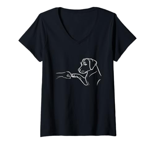 Femme Chien et Humain Coup de Poing amitié Design Minimaliste T-Shirt avec Col en V