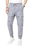 Miza Cargo Pants with Multiple Pockets – Slim Fit Casual Athletic Design – Elastic Waist & Elastic Cuff – Perfect for Gym and Everyday Outings (Light Grey, L)