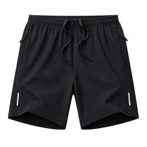Image of NWDEY Mens Swimming Shorts Quick Dry Ice Silk Swim Trunks with Zip Pockets, Elastic Drawstring Waist, Reflective Strip Board Shorts for Summer Beach (UK, Alpha, XL, Regular, Regular, Black)