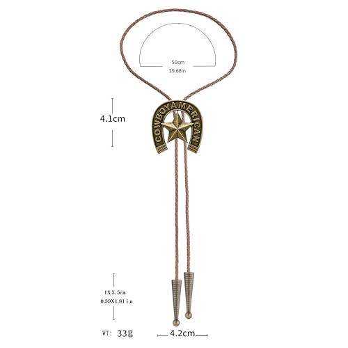 Image of Jeilwiy Bolo Tie for Men Western Cowboy Tie Necklace Gold Bolo Tie Leather Necktie Halloween Tie Accessories for Women
